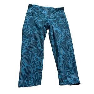 EUC Brooks running capris teal black print fitness activewear sz XS inner pcket